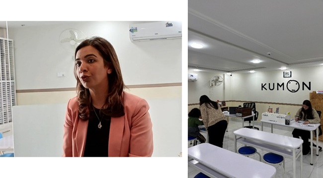 写真　公文パキスタン代表のサリーム氏（左）、ラホールにある公文の教室（右）（ジェトロ撮影）