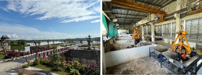 写真　（左）セパク・スモイ・ダム、（右）ごみ処理施設（ともにジェトロ撮影）