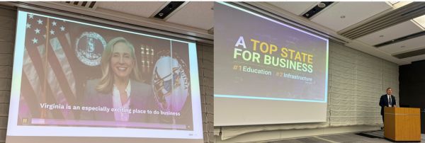 写真　アビゲイル・スパンバーガー州知事（ビデオメッセージ）とジェイソン・エル・コウビ局長（ジェトロ撮影）