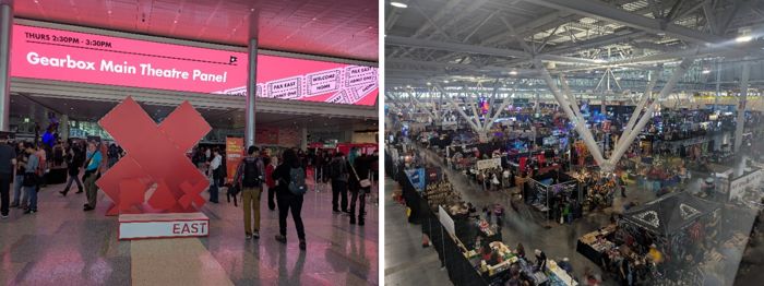 写真　会場入り口・メインホールの様子（ともにジェトロ撮影）