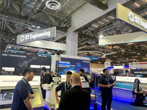 写真　MTX2026の展示会場で警備ロボットや対ドローン技術などを展示する地場総合防衛・エンジニアリング会社STエンジニアリング（ジェトロ撮影）