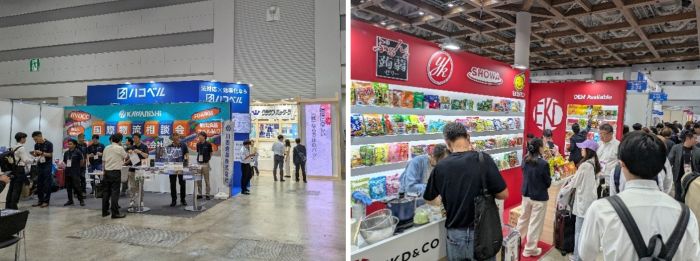 写真　（左）包装材を扱う企業ブース、（右）日本の食品を扱う商社（いずれもジェトロ撮影）
