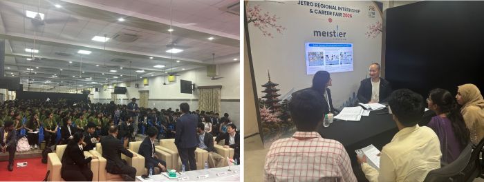 写真　日本企業とCITの学生の質疑応答（左）、RMKの学生との面接の様子（右）（ともにジェトロ撮影）