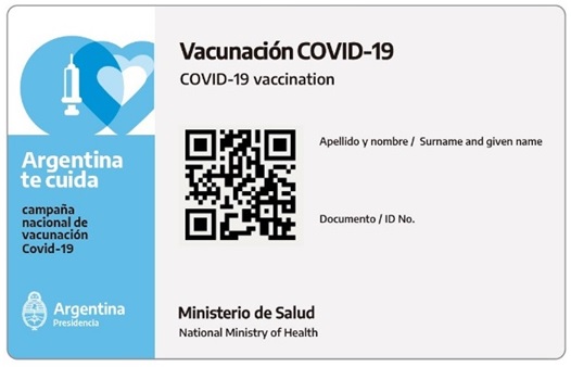 画像　アルゼンチンのデジタル接種証明イメージ図（アルゼンチン保健省ウェブサイトより）