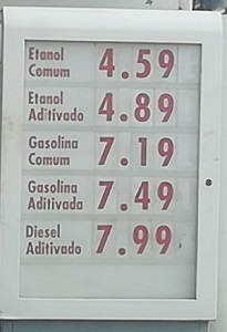 写真　サンパウロ市内、シェルのガソリンスタンドの価格表（6月24日、ジェトロ撮影）